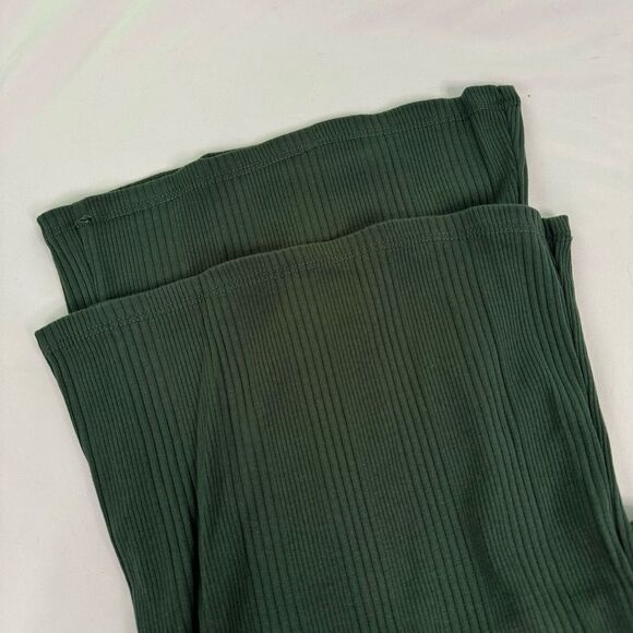NWT Aerie Green Size L Flared High Waist Kick Flare Ribbed Pants Cropped Cotton - Picture 7 of 12